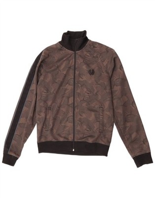 Fred Perry Mens Tracksuit Top Jacket Small Brown Camouflage Polyester BQ16