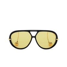 Bottega Veneta BV 1273S 003 Black Aviator Yellow Lens Pilot Sunglasses New