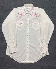 Vintage Rockmount Ranch Wear Pearl Snap Shirt Embroidered Western White