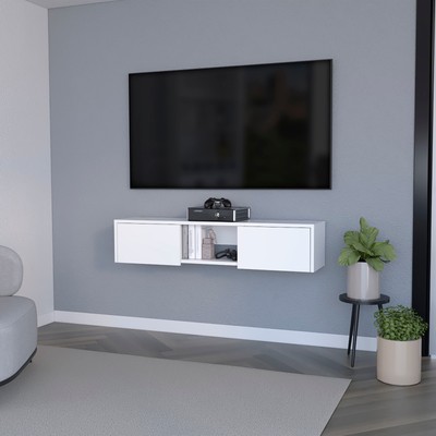 Tabor Floating TV Stand: Modern Wall Unit w/ Doors & Shelf