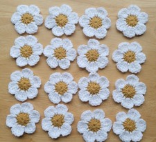 Lot of 16 Handmade White Daisy Crochet Flowers Applique Embellishments