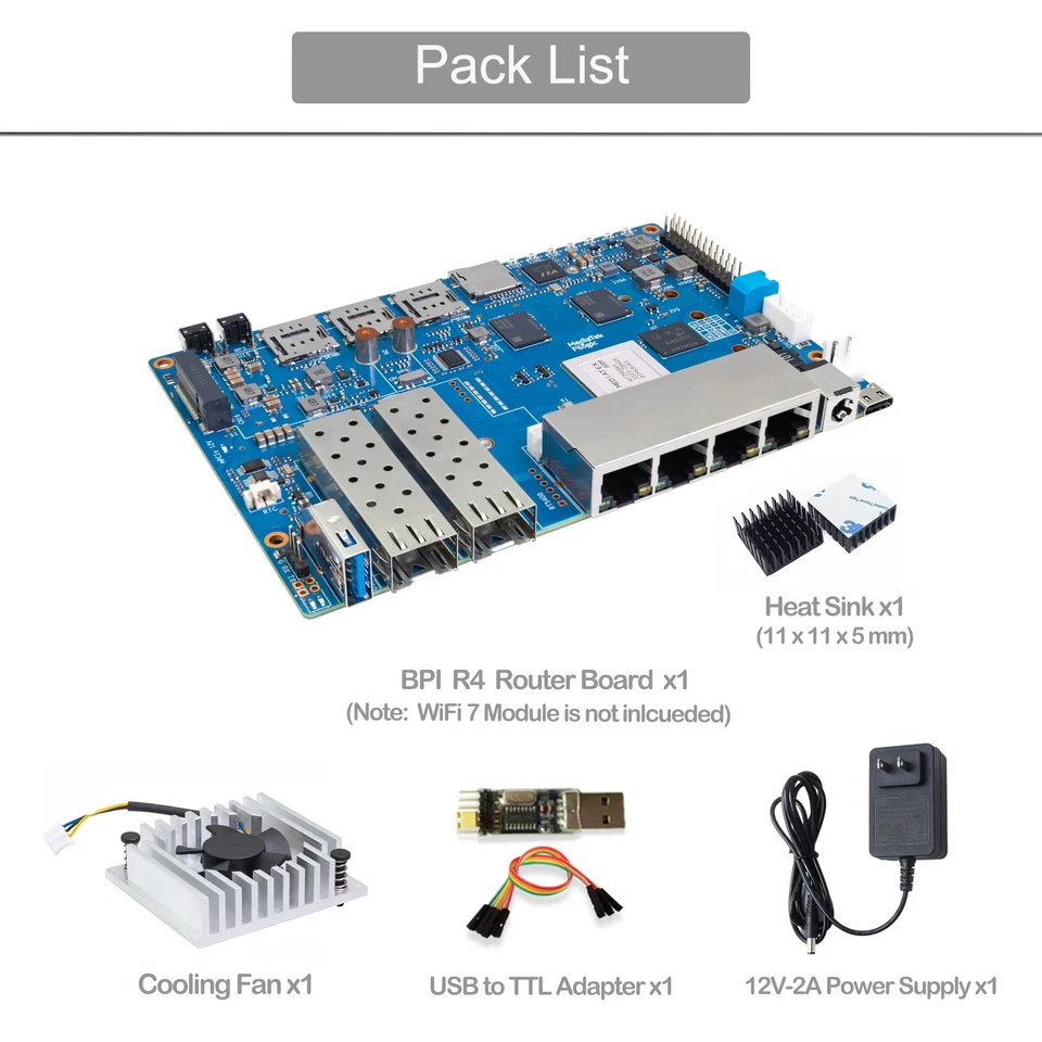 Banana Pi BPI-R4 WiFi 7 OpenWRT WLAN Dual-Band WLAN Router Board, MediaTe... - Bild 2 von 4