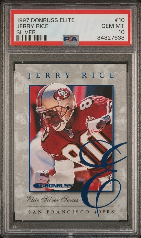 PSA 10 1997 Donruss Elite JERRY RICE #10 SILVER /5000 SF San Francisco 49ers HOF