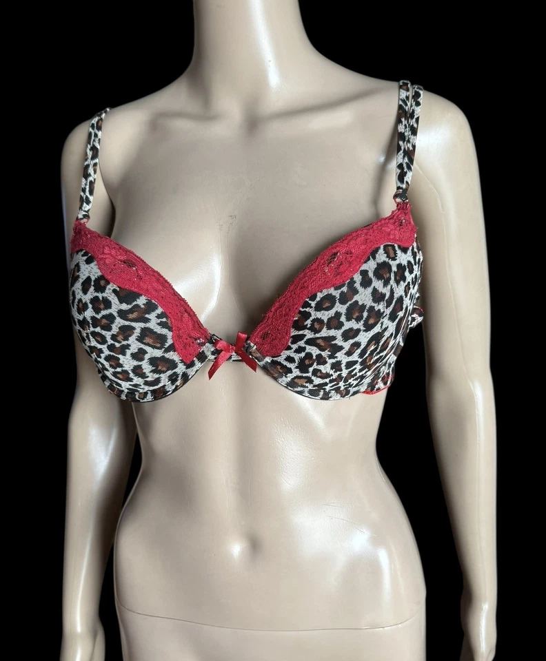 Sujetador de encaje con aros estampado animal negro y rojo Jezabel de colección años 90 36C Foto 3 de 4