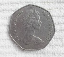 1969 England 50 New Pence Copper-Nickel Coin Queen Elizabeth II Decimal