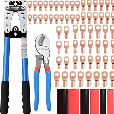 Battery Cable Lug Crimping Tool for AWG 10-1/0 Electrical Lug, with Cable Cut...