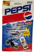 Vintage Ja-Ru  Pepsi Car Helicopter Motorcycle Die Cast Triple Pack NOS