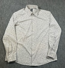 Hugo Boss Men  s Large White Slim Geometric Dress Shirt Stretchy Lightweight EUC
