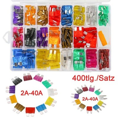 400 Stück Mini&Standard Kfz Sicherungen Auto Sicherung Set 2-40A für PKW/LKW/RV