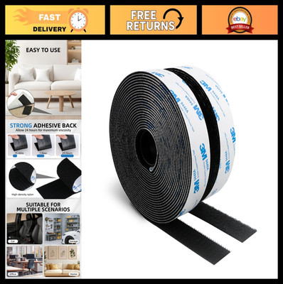 Heavy Duty Self-Adhesive Hook and Loop Tape 1'' x 20ft - Black Nylon Fastener Str