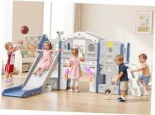 10 in 1 Toddler Slide for Toddlers Aged 1-3 Indoor Playset Blue White