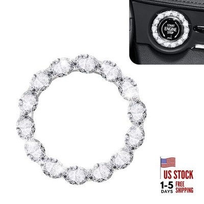 Car Bling Push Start Button Cover, Crystal Rhinestone Engine Start Stop Ring 