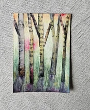 ACEO Original Mixed Media Collage – Trees & Textured Landscape Miniature Art