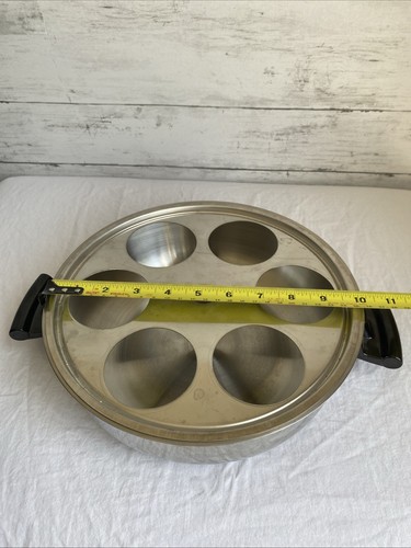 Vtg Stainless 10" Egg Poacher Insert 6 Cups With Glass Lid PYREX - Picture 8 of 10