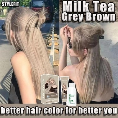 STYLEFIT Profession Hair dye Free Peroxide+full set tool (Milk Tea Grey Brown)