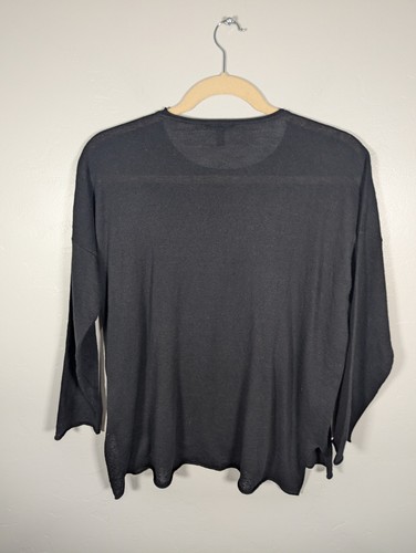 Eileen Fisher Top XL Linen Boxy Oversized Black Semi sheer Beachy Coastal - Picture 2 of 8