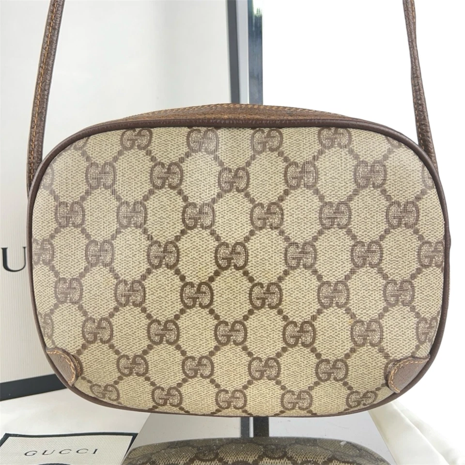 Vintage GUCCI Crossbody Bag Sherry PVC Leather Brown Shoulder Purse Authentic - Image 3 of 4