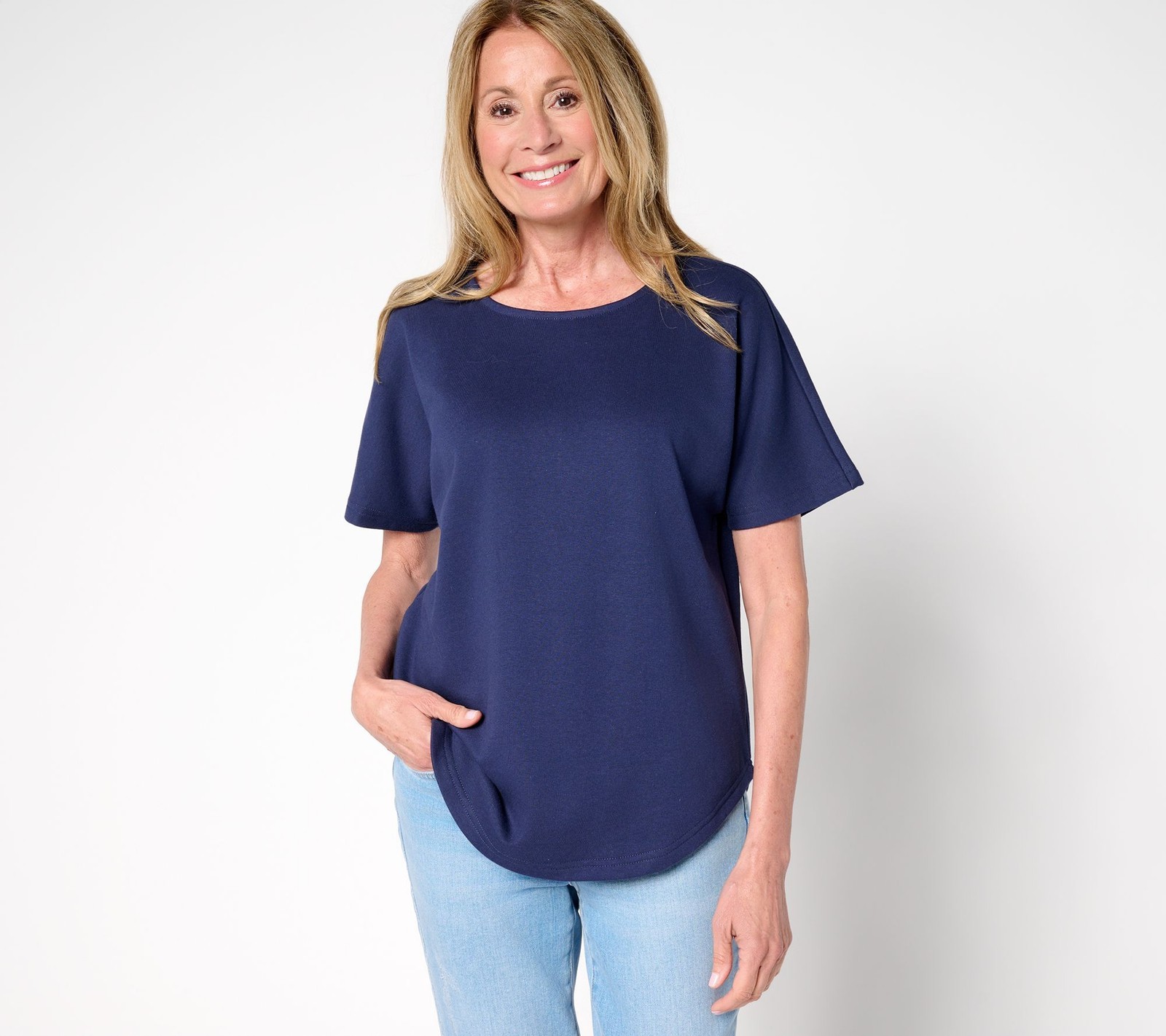Belle by Kim Gravel Women's Top Plus Sz 3X Seaside Sweats Slouchy Blue A691551