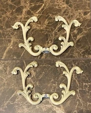 French Provincial Lamp Finials 2 Metal Distressed White Scroll