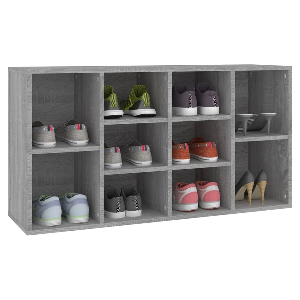 Shoe Bench Grey Sonoma Engineered Wood 103x30x54.5 cm Storage Seat 10-Shelf Home - Image 4 of 4