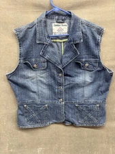 Comfort Denim Vest Womens 2XL Blue Jean Button Down Sleeveless Western Pockets