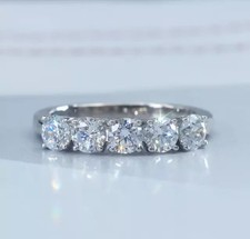 2.50Ct Round Real D/VVS1 Moissanite Anniversary Band Ring 14k White Gold Plated