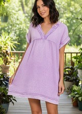 Zenana Cotton Double Gauze Washed Womens Dress S-XL Lavender