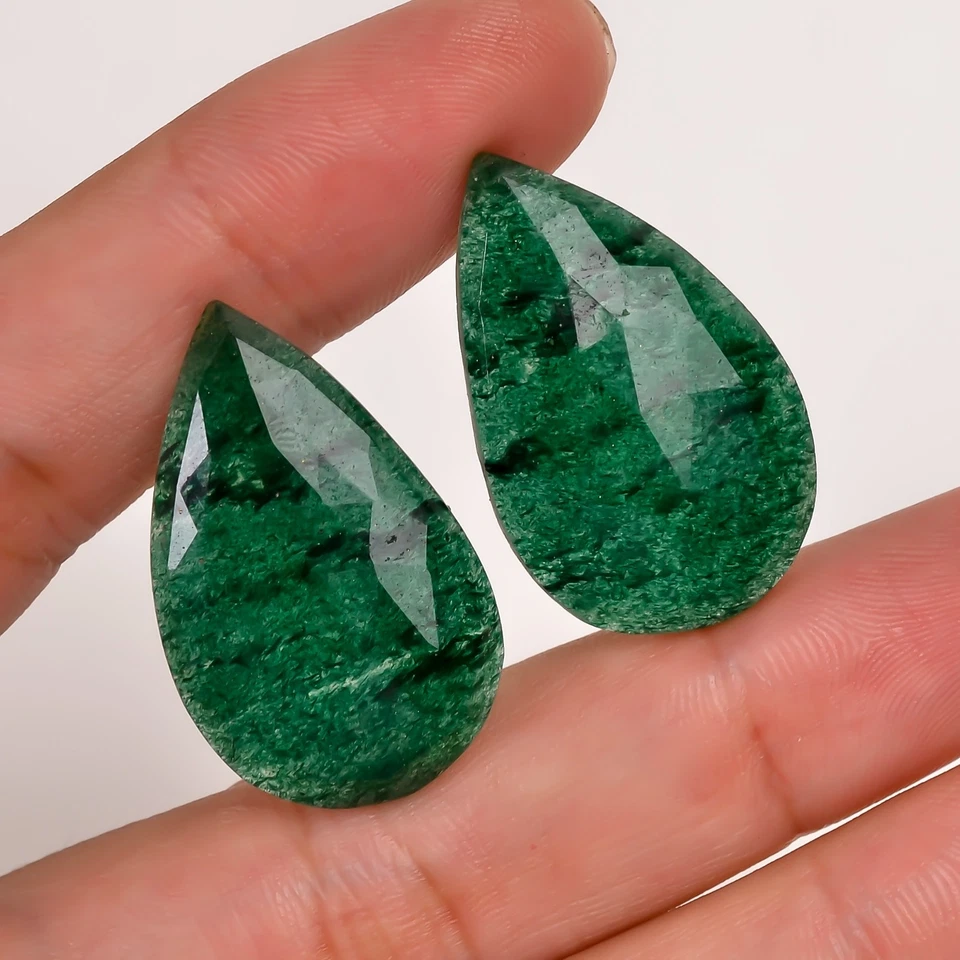 41 Ct. Green Aventurine Pear Faceted Gemstone Pair 31x19x4 mm Translucent Stone - Image 3 of 4