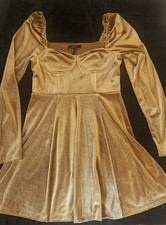 Gold Y2k Babydoll Mini Dress Velvet Fairycore Whimsigoth M Halloween Witchy Vamp