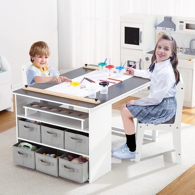 Kids Activity Table and Chair Set 4 In 1 Drawing Art Craft Desk 6 Storage Boxes