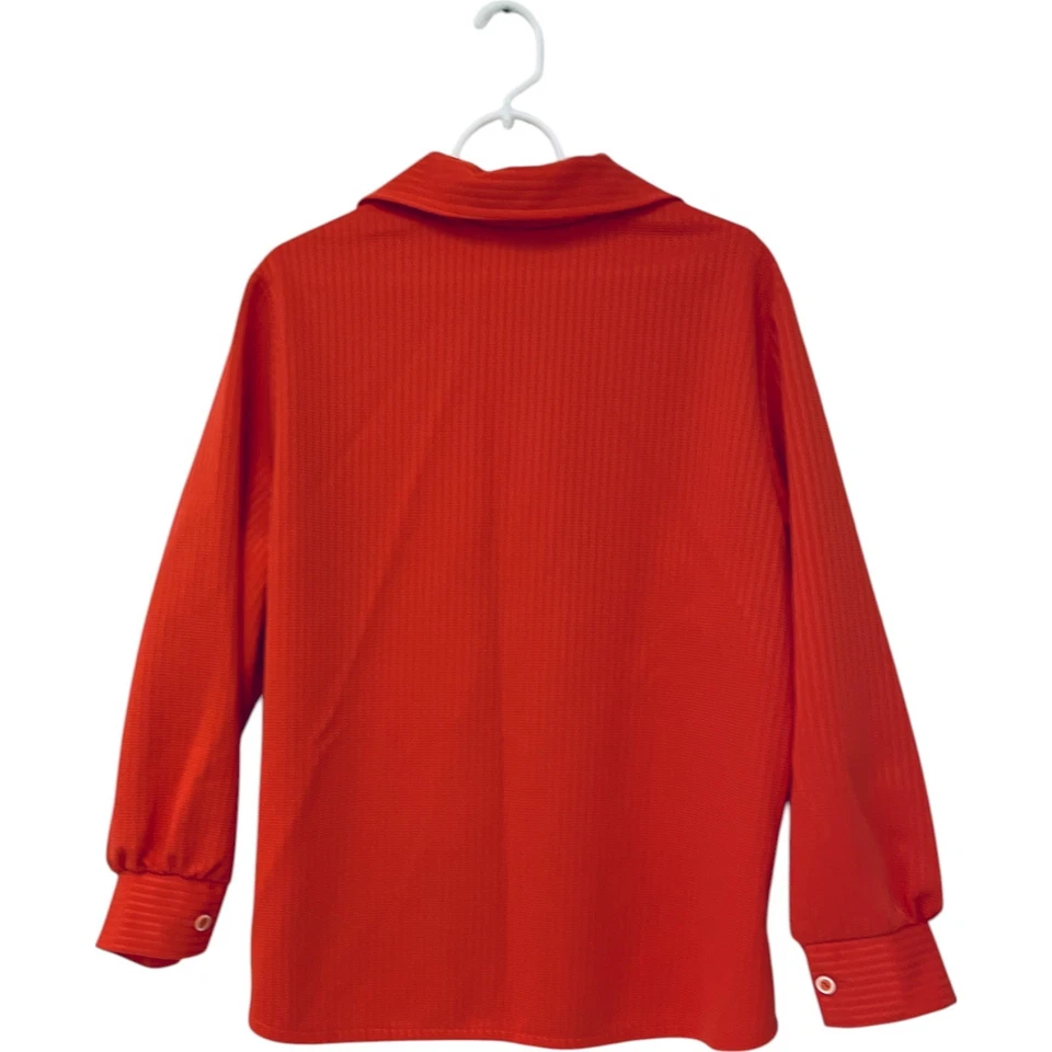 Blusa acanalada con botones roja vintage talla 2X manga larga cuello NPC Fashions Foto 2 de 4