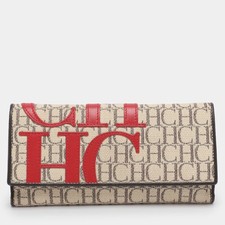 CH Carolina Herrera BeigeRed Canvas and Leather Continental Wallet