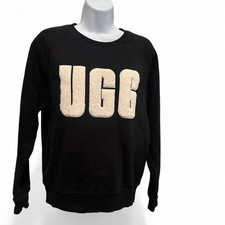 UGG RTW Women's Black Fleece Pullover Sweatshirt Logo Crew Neck Size S