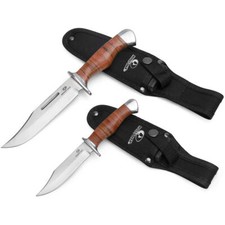 MOSSY OAK 2 Pieces Bowie Knife Fixed Blade Hunting Knife Leather Handle w/Sheath