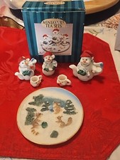 Snowman Miniature Tea Pot and Cup set 1995 Christmas Vintage Holiday Gift