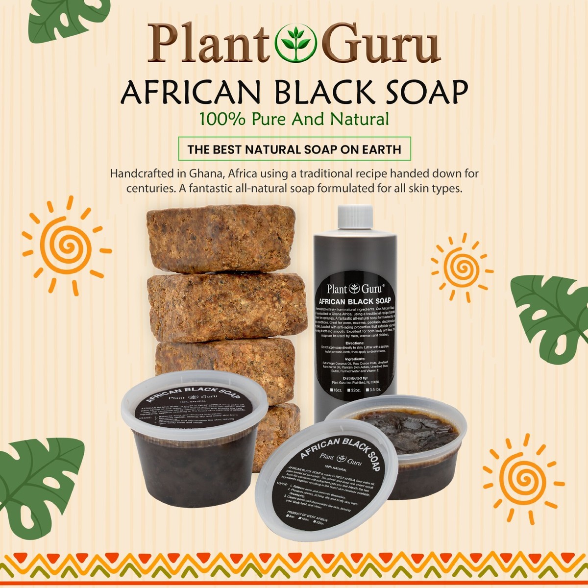 Jabón Negro Africano Líquido 100% Puro Y Natural - 8 Oz - Para Cuerpo, Cara Y Cabello - The Plant Guru