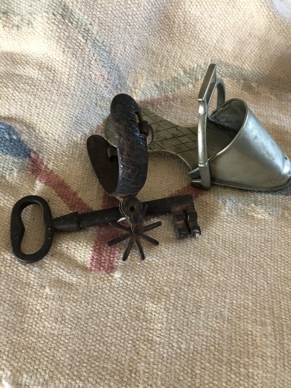 Western Vintage Spurs and Jailers Key and Lady's metal stirrup 