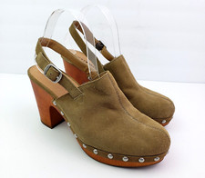Lucky Brand Vevina Womens Size 10 Tan Suede 4" Heel Slingback Studded Clog Shoes