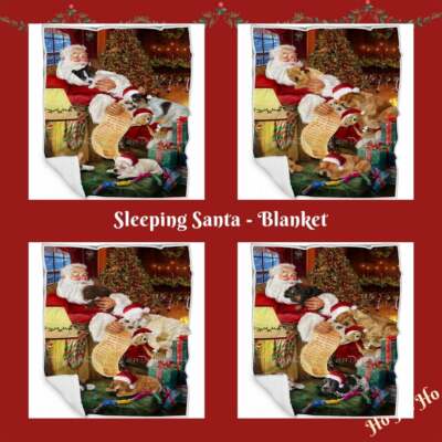Christmas Santa Sleeping with  Gifts Dog Cat Pet Woven Blanket