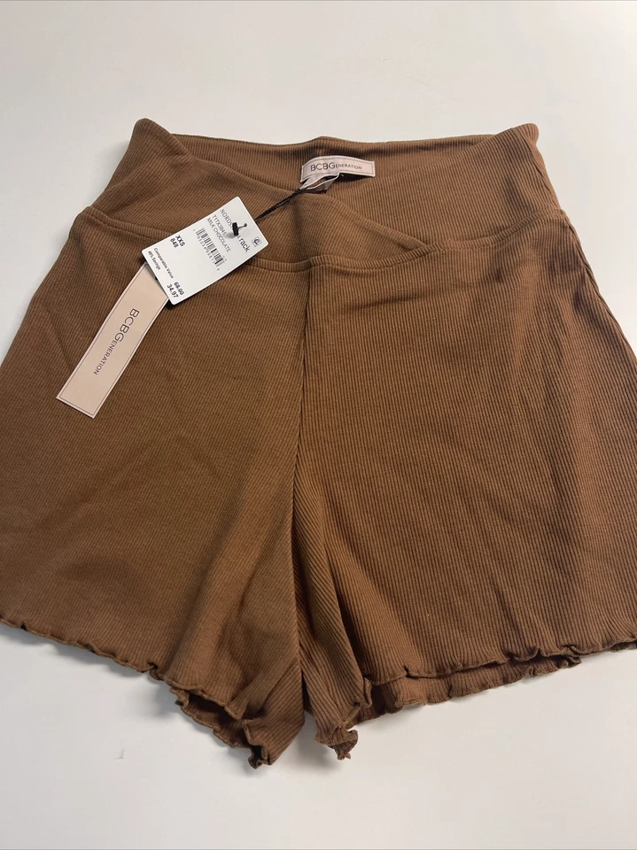 Shorts feminino BCBGeneration malha marrom com nervuras tamanho XXS novo com etiquetas MSRP $68 - Imagem 2 de 4