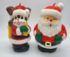 VTG Hand Painted Candles Mouse 1981 Jasco Christmas Spirit Santa Lot of 2 Xmas