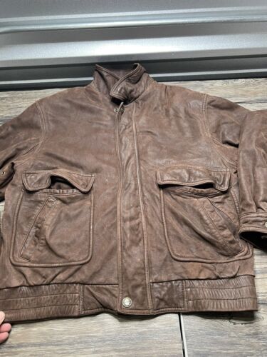 Vintage Wilsons Leather Dark Brown Bomber Aviator Oversized Jacket Coat L - Afbeelding 1 van 7