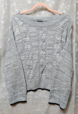New a.n.a. Size Large Pullover Sweater Oversize Crop Long Sleeve Grey Marble