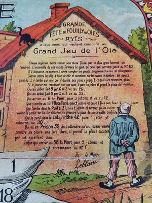 c. 1890 - TRES GRAND PLATEAU ANCIEN DE JEU DE L'OIE - 72 x 50 cm - Léon SAUSSINE