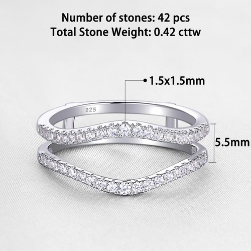Contour Wedding Band for Women Ring Wrap Guard Enhancer AAAAA CZ Sterling Silver - Picture 7 of 15