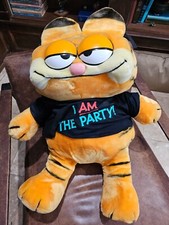 Vintage Big Garfield Plush with Shirt - I Am The Party - 80s Dakin rare