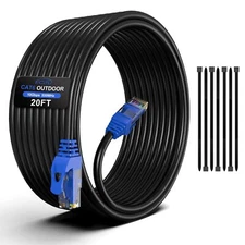 20FT Cat6 Outdoor Ethernet Cable In-Ground Heavy Duty Direct Burial 24AWG CCA...