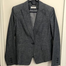 Calvin Klein Blazer Women Blue Heather Size 6 Linen Blend Career Casual 1 Button