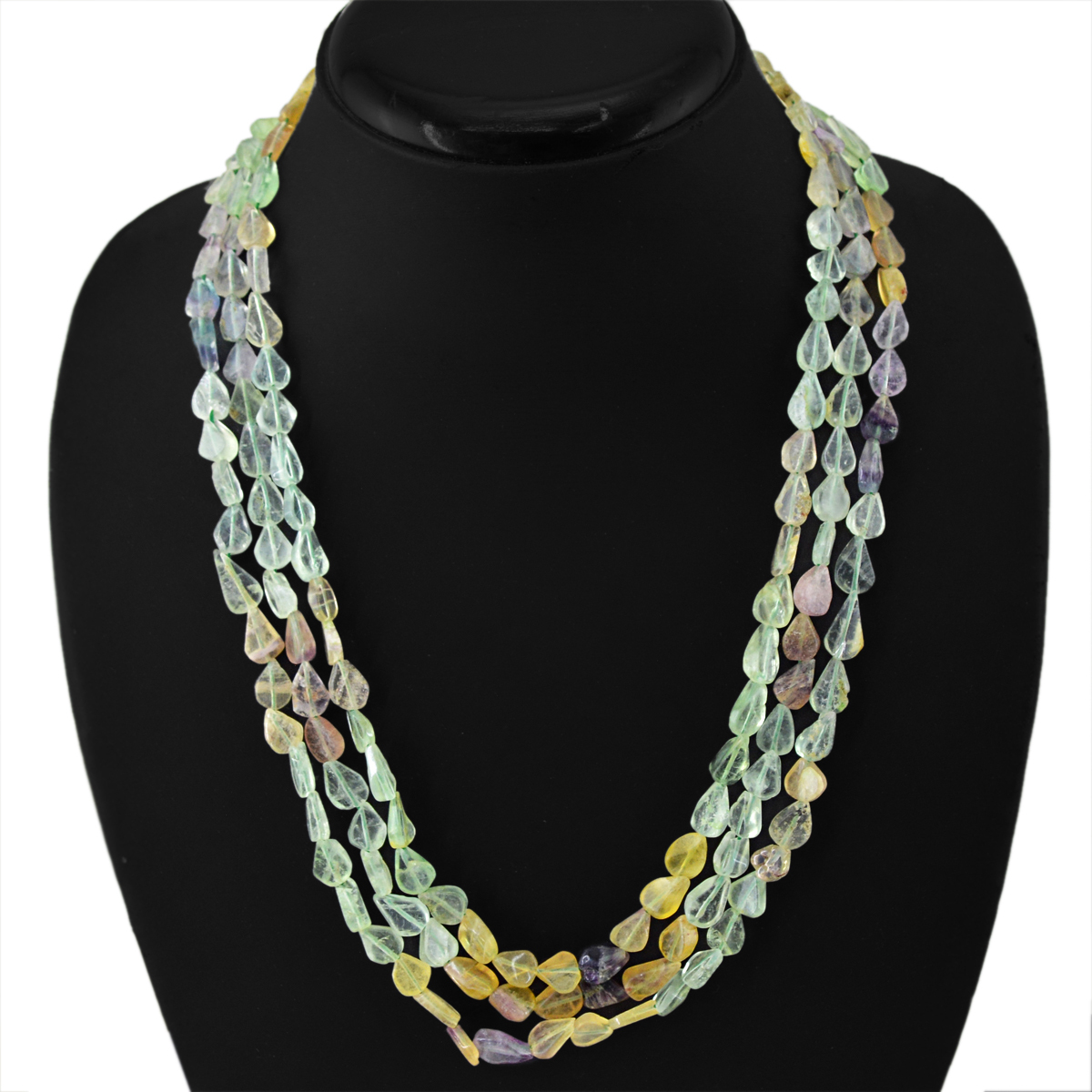 Multi-Colour Fluorite Set Of Necklace &amp; Bracelet In Sterling Silver 200
