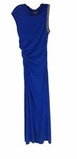 $450 Halston Heritage Women's Solid Blue Embellished Ruched Gown Dress Size 4